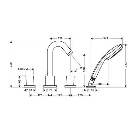 Bộ trộn bồn tắm 4 lỗ Logic 589.52.437